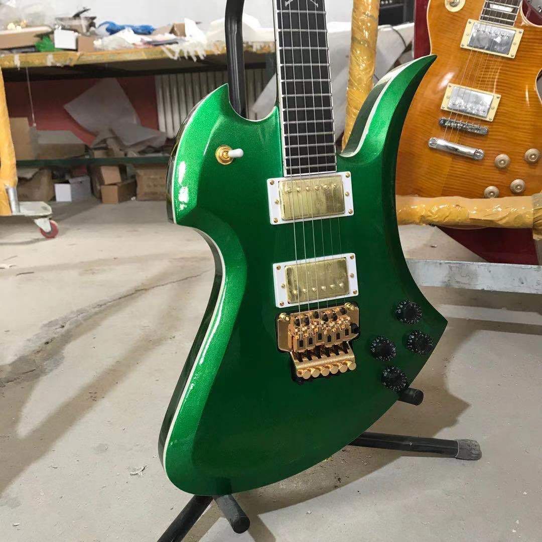 Custom Gold Hardware Irregular Electric Guitar In Green Color