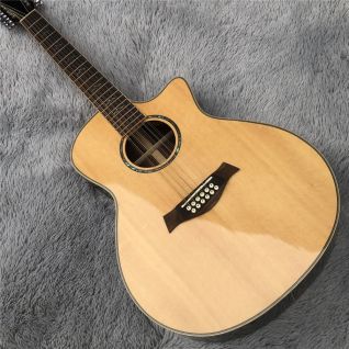 Custom 41 Inches Solid Spruce Top Cutaway Rosewood Back 12 Strings 814 Electric Acoustic Guitar