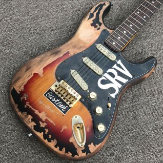 Factory Vintage Sunburst Handmade SRV Aged Relic ST Electric Guitar with Alder Body