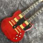 Custom 12 Strings + 6 Strings Double Headed Electric Guitar in Red Color SG Guitar Gold Hardware
