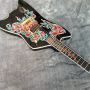 Custom New 6 Strings Black Electric Guitar with Fire Inlays Fingerboard Gold Color Hardware