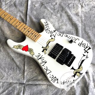 Electric Guitar Red Heart and Letters White Body Vibrato System Black Hardware Customized All Colors Logo Customized