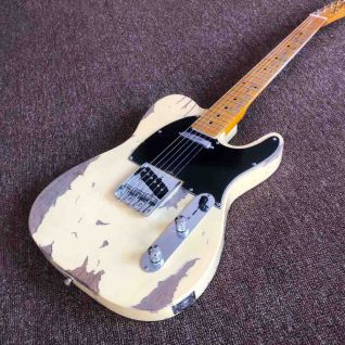 Custom Shop 6 Strings Maple Fingerboard Relic Electric Guitar in Cream Color
