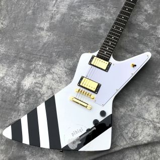 Custom Shop Electric Guitar With White Black Stripes Accept Logo Shape be Customized