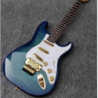 Custom ST Electric Guitar with Quilted Maple Top and Rosewood Fingerboard Locking Tuners Golden Hardware