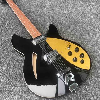 12 String Electric Guitar Ricken 360 Electric Guitar Black Paint Body with Golden Guards