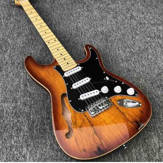 Custom Groove Fingerboard Mahogany Body With Maple Pattern Top and F Hole Electric Guitar