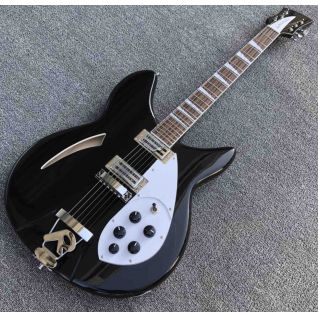 Custom Hollow Body Rick 360 Jazz Electric Guitar in Black