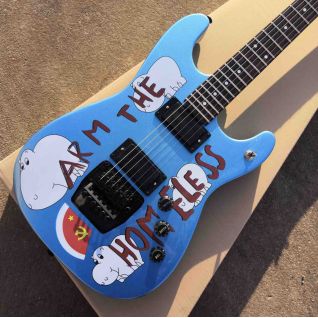 Custom Tom Morello Arm Homeless Metallic Blue Electric Guitar with Black FloydRose Tremolo Bridge and White MOP Dot Fingerboard
