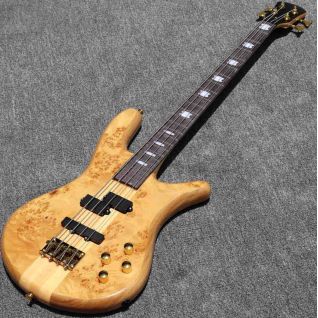 Custom 4 strings Tree Burl Top Neck Through Body Active 43 Inch High Gloss Natural Color Electric Bass Guitar Accept 5 Strings