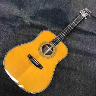 Custom Solid Spruce Wood D Body Yellow Painting Preamp Acoustic Guitar