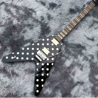 Custom Electric Guitar in Black and White Spot with Rocker Vibrato System
