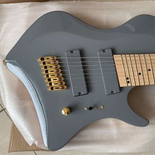 Custom 8 Strings Iban Fanned Frets Electric Guitar in Gray with Gold Hardware