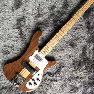 Custom 4 Strings Walnut Wood Neck Through Body Electric Bass with Silver Knobs Five Star Abalone Inlay