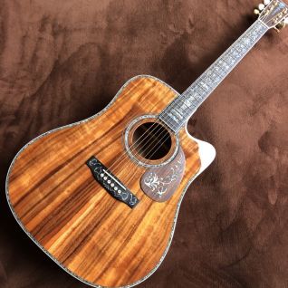 Custom 41 Inch Solid KOA Wood Top Classic Folk Acoustic Guitar Real Abalone Inlay D-Shape Electric Guitar Wood Pickguard