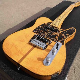 Custom Prince HS Anderson & Hohner Madcat Mad Cat Tele Amber Yellow Flame Maple Top Electric Guitar Leopard Pickguard & Body Binding