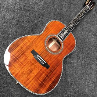 Custom OOO 39 Inch Round Body Solid Koa Top Abalone Binding Acoustic Guitar