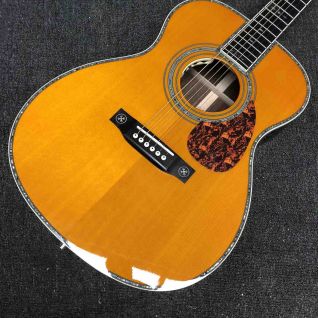Custom OM Body Solid Spruce Top Acoustic Guitar 42SS Type Abalone Binding Yellow Color Eric Clapton Signature Sound Hole Pickup EQ