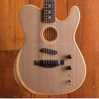 Custom Acoustasonic Tele Sonic Natural Electric Guitar Polyester Satin Matte Finish With Dot Inlay China Black Hardware