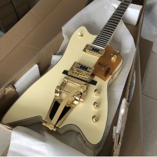 Custom 2021 Cream Billy Bo Type Electric Guitar G Solid Wood Guitar with Gold Bigsby Bridge