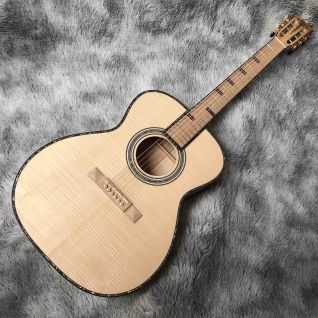 Custom OM Body 40 Inch Solid Wood Black Binding Ebony Fingerbord Electric Acoustic Guitar