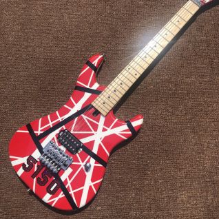 Custom 5150 Striped Series Red/Black/White Floyd Locking Tremol Eddie Van Halen Style Electric Guitar