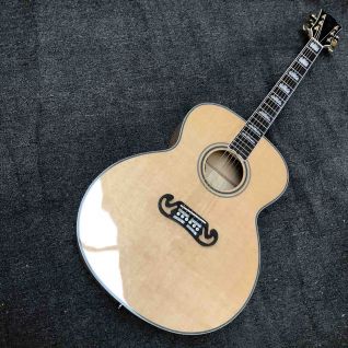 Custom Grand GJ200FR Acoustic Guitar Red Flamed Maple Wood Back Side Abalone Binding 550A Soundhole Pickup in Natural