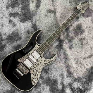 Custom Black Electric Guitar With Metal Pickguard Floyd Rose Bridge Chrome Hardware Tree of Life Inlay Can be customized