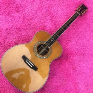 Custom Ebony fingerboard Herringbone Binding Rosewood Back Side OM Style Acoustic Guitar
