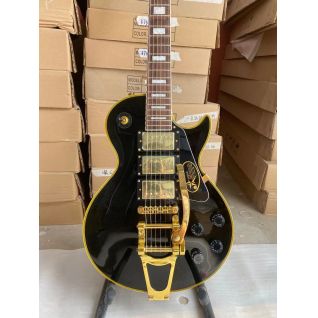 Custom Electric Guitar Yellow Binding Black Color Golden Hardware