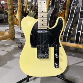 Custom Tele Electric Guitar Cream Yellow Color Chrome Hardware with Black Pickguard