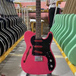 Custom TL F Hole Electric Guitar Hot Pink Rose Wood Fingerboard Hummbucker Pickups Black Pickguard