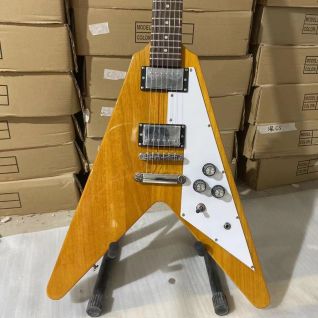 Custom Flying V Irregular Shaped Electric Guitar with Original Wood Color Mahogany Body and Chrome Hardware Accept OEM