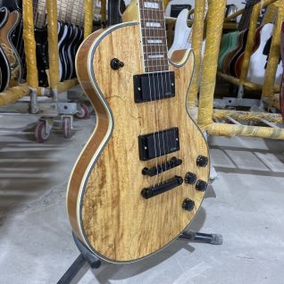 Custom LP Style Burl Maple Top Electric Guitar with Black Hardware 