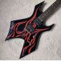 Custom Irregular B.C Rich Signature Special Electric Guitar with Red Stripes in Black Color