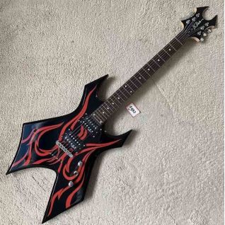 Custom Irregular B.C Rich Signature Special Electric Guitar with Red Stripes in Black Color