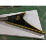 Custom 6 Strings Black V Shaped Electric Guitar with Yellow Stripe