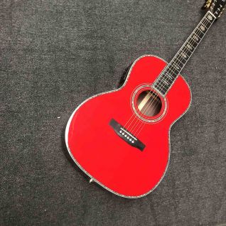 Custom 39 Inch OOO 45AA AAAAA All Solid Wood Acoustic Guitar with 301 Electronic EQ Ebony Fingerboard Slotted Headstock in Red Color