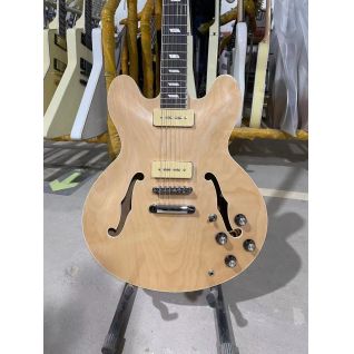 Custom es335 Semi Hollow Body Jazz Electric Guitar Original Wood Color P90 Pickups Chrome Hardware