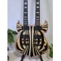 Custom Flamed Tiger Pattern Veneer 12+6 Strings Double Neck Electric Guitar with Black Hardware