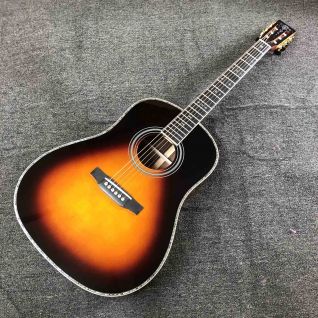 Custom AAAA All Solid Cocobolo Wood Dreadnought Body 28AA Fancy Abalone Sunburst Acoustic Electric Guitar