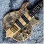 Custom 4 Strings Neck Through Body Electric Guitar Bass Factory Burst Maple Top 9V Active Pickup Alembic Style Bass