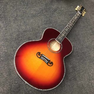 Custom 43 Inch J200 Jumbo Acoustic Guitar with Abalone Binding Vintage Tuner in Cherry Red Color