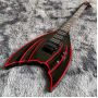 Custom Irregular Grand Electric Guitar with Black Red Stripe Color Customizable Shape and Logo