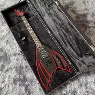 Custom Electric Guitar with Black Red Stripe Customizable Shape and Logo