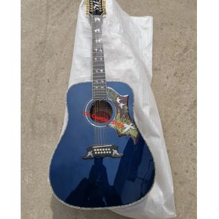 Custom 12 Strings Birds in Flight Viper Blue Custom Acoustic Dreadnought Guitar Blue Flamed Maple Guitar