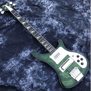 Custom Ricken 4003 Fireglo Electric Bass Transparent Green Color 4 Strings Rick Bass with Oval Output Jack 