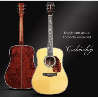 Custom Wholesale Chinese 41 Inch AAAAA All Solid Acoustic Guitars with SOLID Cocobolo Rosewood Back Side 45-Style Abalone top Purfling and Rosette