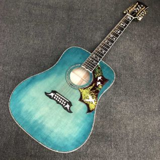 Custom Flamed Maple Back Side Deluxe AAAA All Solid DOVE Acoustic Guitar Birds in flight Viper Blue Green 12 Strings Dreadnought Guitar 