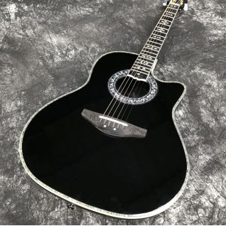 2023 Custom Carbon Fiber Acoustic Guitar Abalone Solid Tortoise Shell Acoustic Ovation Electric EQ Guitar in Black Color